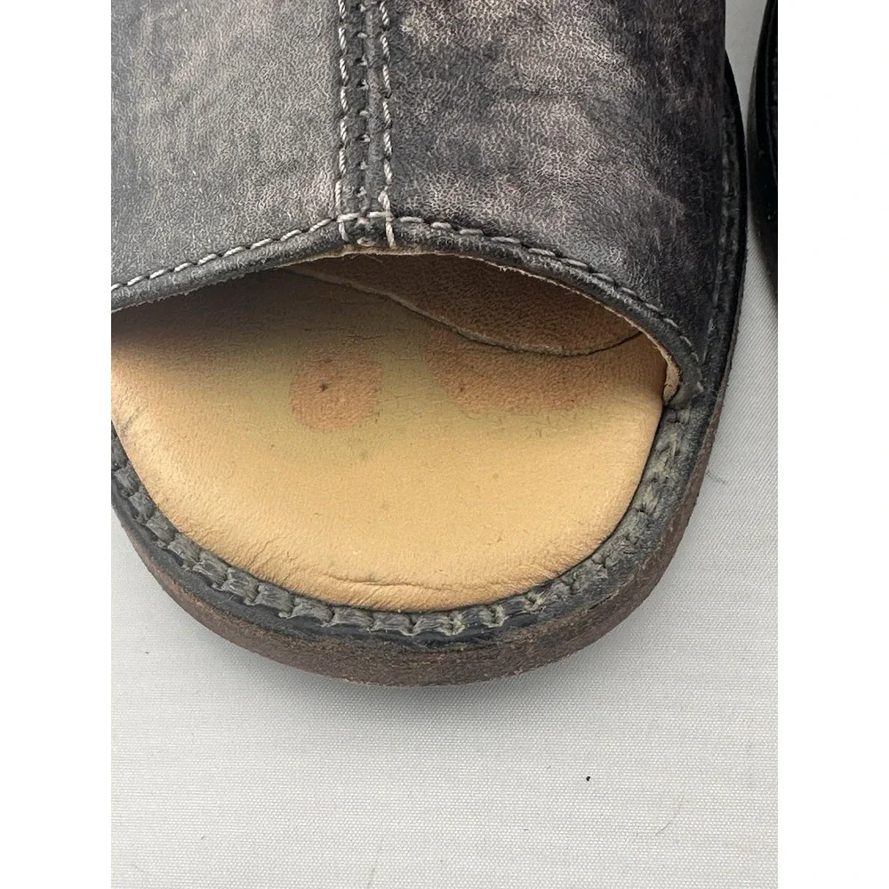 Bed Stu Onset Distressed Leather Peep-Toe Booties 8.5 Black Driftwood Western
